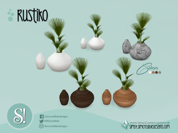 Sims 4 — Rustiko Vases duo and plant by SIMcredible! — by SIMcredibledesigns.com available at TSR 4 colors variations