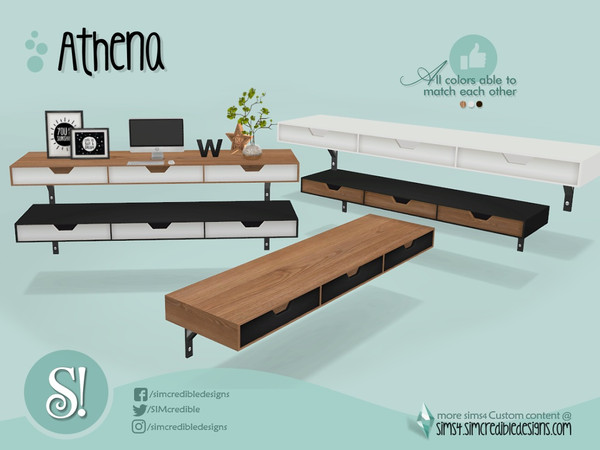 Sims 4 — Athena desk 3x1 by SIMcredible! — by SIMcredibledesigns.com available at TSR 3 colors in + variations