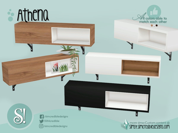 Sims 4 — Athena shelf 2x1 by SIMcredible! — by SIMcredibledesigns.com available at TSR 3 colors in + variations