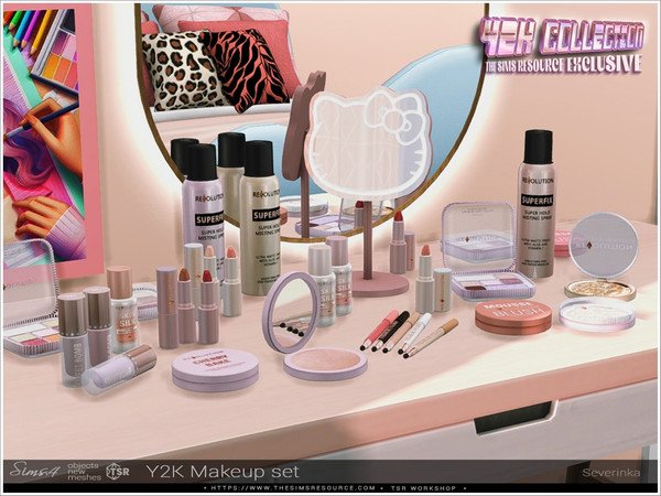 Sims 4 — Y2K Makeup set by Severinka_ — A set of decorative cosmetics in the style of Y2K. 14 items: powder (open and