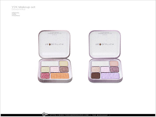 Sims 4 — Y2K - eyeshadow palette open by Severinka_ — A set of decorative cosmetics in the style of Y2K. 14 items: powder
