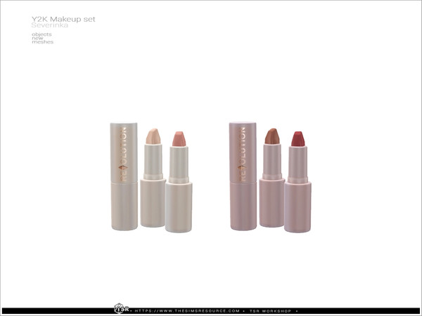 Sims 4 — Y2K - three lipsticks by Severinka_ — A set of decorative cosmetics in the style of Y2K. 14 items: powder (open