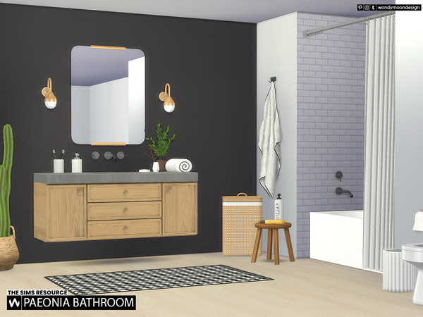 Sims 4 — Paeonia Bathroom by wondymoon — Paeonia modern style bathroom! Have fun! Set Contains Sink Wall Mirror Wall Lamp