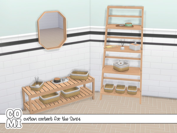 Sims 4 — Comiko - Bathroom Set by Comiko — Bathroom set is composed of 10 items 10 Items Bathroom Basket Big - 3 swatches