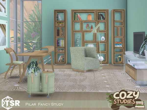 Sims 4 — Fancy Study by Pilar — Study and relaxation corner in cheerful colors