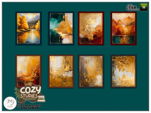Sims 4 — cozy studies filio wall paintings by jomsims — cozy studies filio office set for your Sims.