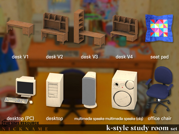 Sims 4 — k-style study room set_desk V4 by NICKNAME_sims4 — k-style study room set 10 package files.