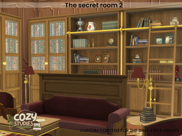 Sims 4 — The secret room 2 by kardofe — Second part of a Dark Academy style studio, in it you will find, a bookcase with