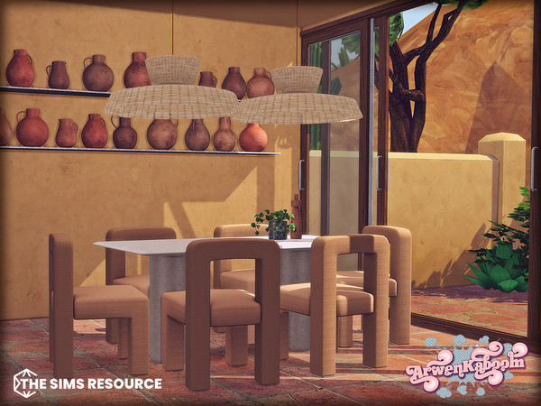 Sims 4 — Earthen by ArwenKaboom — A desert inspired dining room with earth tones. All items are base game and can be