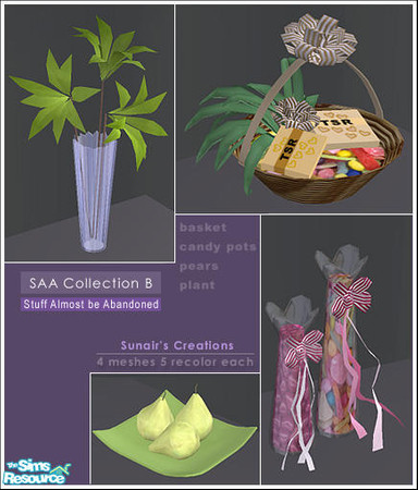 Sims 2 — SAA Collection B by Sunair — 4 meshes (lightwood) and 20 recolors (black, blue, darkwood, nature and white)