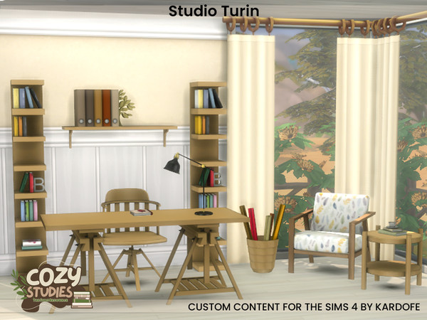 Sims 4 — Studio Turin by kardofe — Cosy studio in Nordic style, with light and practical furniture and some decorations.