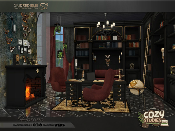 Sims 4 — Horatio Office - Cozy Studies Collection by SIMcredible! — Bringing to your sims a dark academia themed study