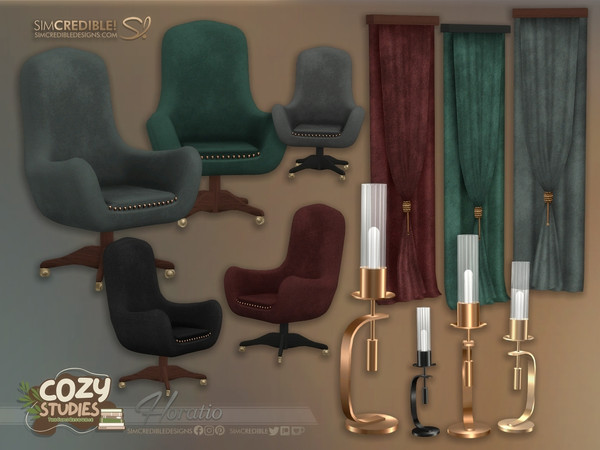 Sims 4 — Horatio Curtain by SIMcredible! — Bringing to your sims a dark academia themed study area - the Horatio