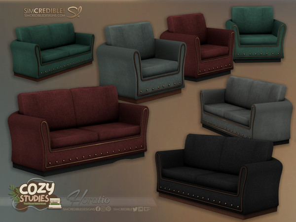 Sims 4 — Horatio Loveseat by SIMcredible! — Bringing to your sims a dark academia themed study area - the Horatio