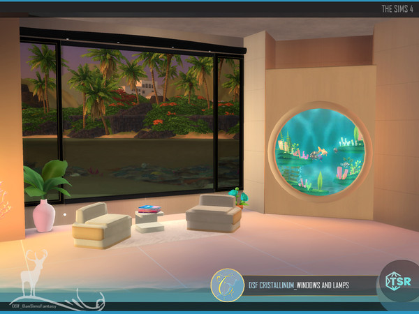 Sims 4 — CRYSTALLINUM _ WINDOWS AND LAMPS by DanSimsFantasy — This set contains three Panoramic Windows in regular,