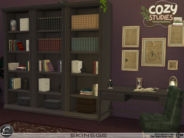 Sims 4 — Cozy Studies - Study Room - Part2 by ekinege — This set features 7 new items.
