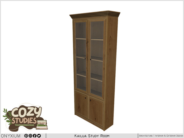 Sims 4 — Kailua Bookcase With Four Glass Doors by Onyxium — Onyxium@TSR Design Workshop Study Room Collection - Belong To