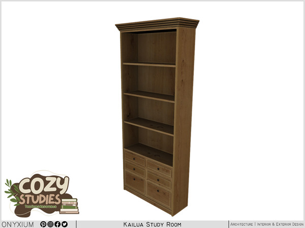 Sims 4 — Kailua Bookcase With Six Drawers by Onyxium — Onyxium@TSR Design Workshop Study Room Collection - Belong To The