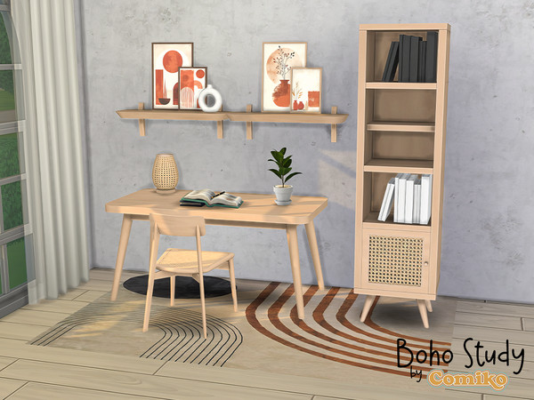 Sims 4 — Boho Study by Comiko — Boho Study Set is base game compatible and consists of 9 items Confort: Chair