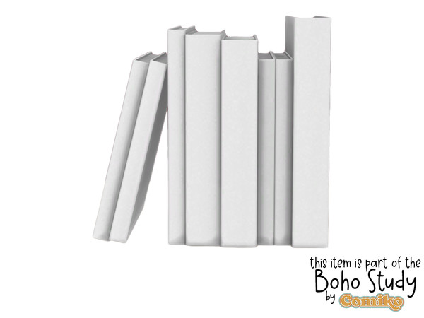Sims 4 — Comiko Boho Study Books by Comiko — Boho Study Set is base game compatible and consists of 9 items Confort:
