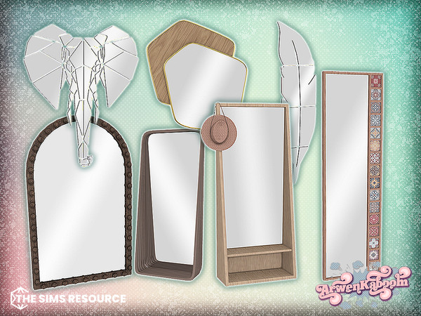 Sims 4 — Glimmer by ArwenKaboom — A set of 6 different wall mirrors and a floor one. Find all items by searching