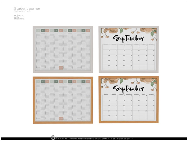Sims 4 — Student corner - wall planner calendar by Severinka_ — A set of furniture and decor for the design of the