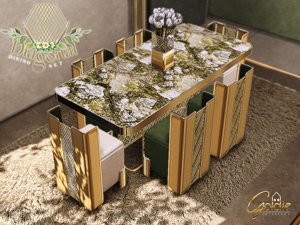 Sims 4 — Diagonal dining set by Goldie_s4 — Luxury dining set made for The Sims 4, consists of a dining table made of