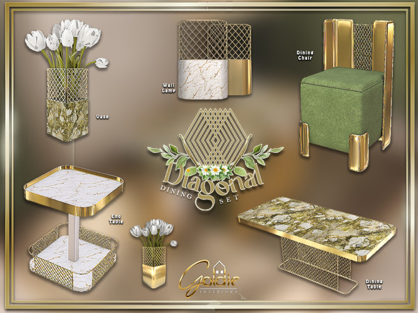 Sims 4 — GOLDIE - Diagonal - End Table by Goldie_s4 — Luxury dining set, consists of a dining table made of marble, a