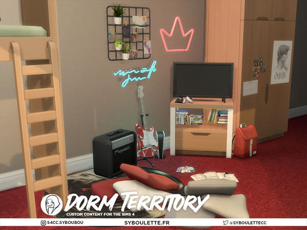 Sims 4 — Dorm Territory - Backpack by Syboubou — This is the ultimate customizable haven for young Sims with a new custom