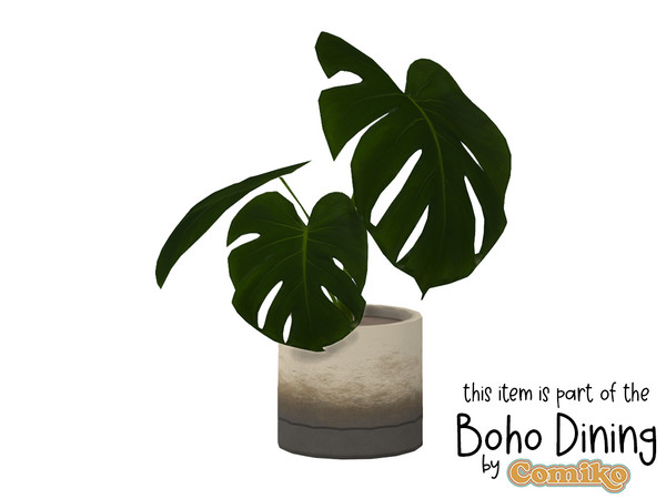 Sims 4 — Comiko Boho Dining Room Monstera by Comiko — Hi! Boho Dining Room Set is base game compatible and consists of 16