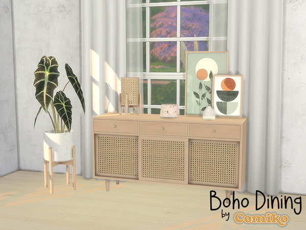 Sims 4 — Boho Dining Room Part 2 by Comiko — Hi! Boho Dining Room Set is base game compatible and consists of 16 items
