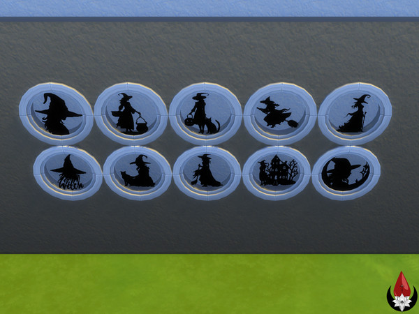 Sims 4 — Witchy Silhouettes - Set by Dark Song — Window with Silhouettes of Witches.