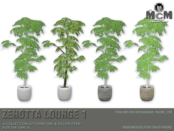 Sims 4 — Zenotta Lounge Potted Tree by Padre — Contemporary and cool, this set of stylish furniture and decor items in