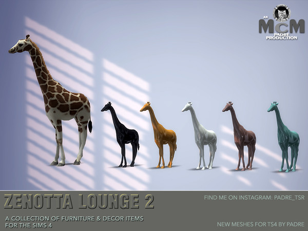 Sims 4 — Zenotta Lounge Ornament - Giraffe by Padre — Contemporary and cool, this set of stylish furniture and decor