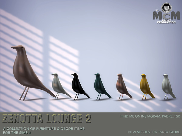 Sims 4 — Zenotta Lounge Ornament - Blackbird by Padre — Contemporary and cool, this set of stylish furniture and decor