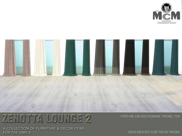 Sims 4 — Zenotta Lounge Asymmetrical Curtains - Short by Padre — Contemporary and cool, this set of stylish furniture and