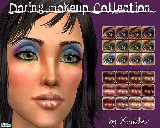 Sims 2 — Daring Makeup Collection by Xandher — A collection of brightly hued, bold eyeshadows, and semi sheer glossy
