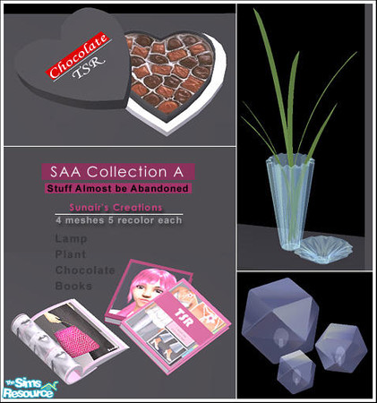 Sims 2 — SAA Collection A by Sunair — 4 meshes (lightwood) and 20 recolors (black, blue, darkwood, nature and white)