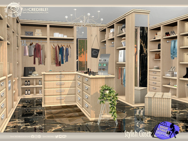 Sims 4 — Stylish Closet by SIMcredible! — Bringing to your sims a walk-in closet. All furniture cabinets are matching and