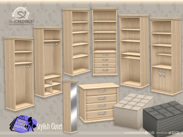 Sims 4 — Stylish Closet Shelves 3 by SIMcredible! — Bringing to your sims a walk-in closet. All furniture cabinets are