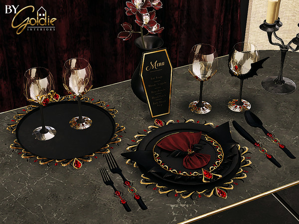 Sims 4 — GOLDIE - Moonlit Bites - Dinnerware v02.package by Goldie_s4 — This is a vampire-themed luxurious dinnerware