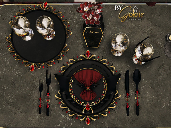 Sims 4 — GOLDIE - Moonlit Bites - Glass v01.package by Goldie_s4 — This is a vampire-themed luxurious dinnerware set. You