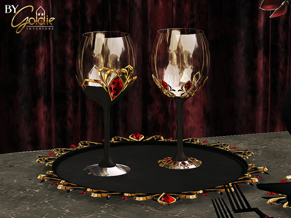 Sims 4 — GOLDIE - Moonlit Bites - Glass v02.package by Goldie_s4 — This is a vampire-themed luxurious dinnerware set. You