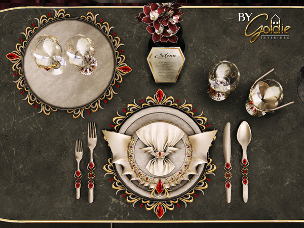 Sims 4 — GOLDIE - Moonlit Bites - Menu v02.package by Goldie_s4 — This is a vampire-themed luxurious dinnerware set. You