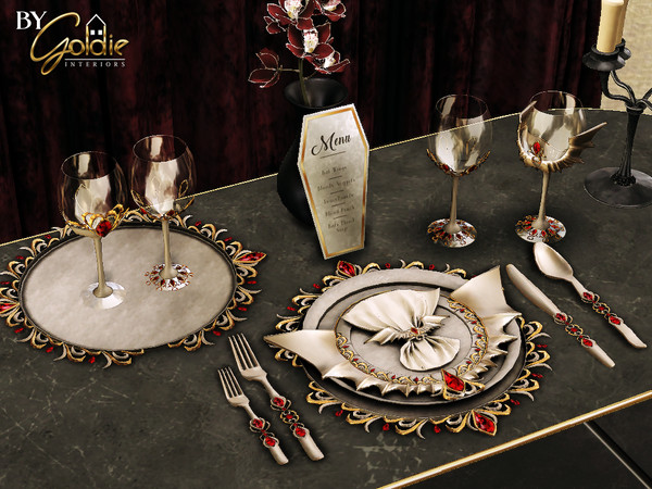 Sims 4 — GOLDIE - Moonlit Bites - Menu.package by Goldie_s4 — This is a vampire-themed luxurious dinnerware set. You can