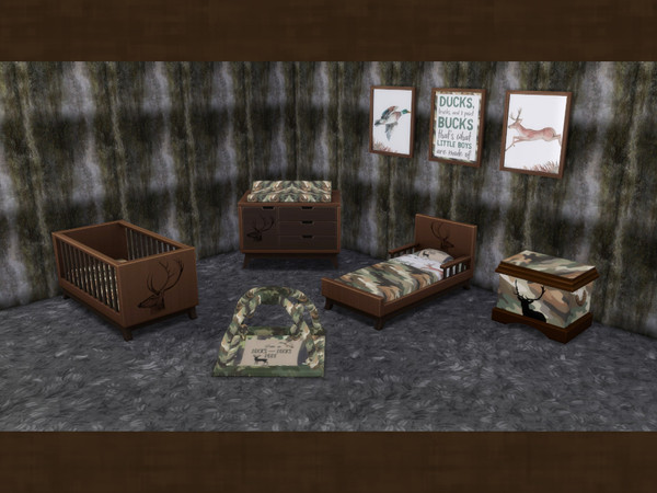 Sims 4 — Hunter Toddler Bed [chicchatter87] by chicchatter872 — Recolored Nursery Set in a Hunter Theme Includes: