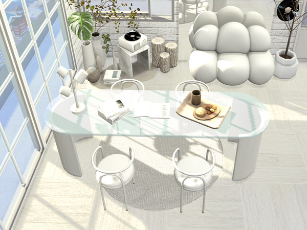 Sims 4 — [algu] before it overflows set - dining table 1 by ALGU — Set of two dining tables, side tables, and chairs.