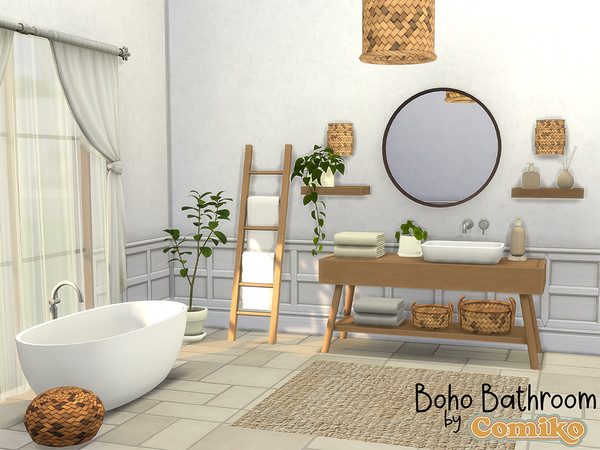 Sims 4 — Boho Bathroom Part2 by Comiko — Hi! Boho Bathroom Set is base game compatible and consists of 21 items Happy
