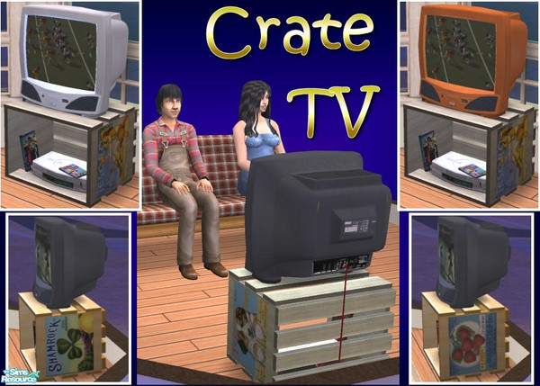 Sims 2 — Crate TV by Dr Pixel — Can't afford a TV with a stand? No problem, just get the TV and pick up an old produce