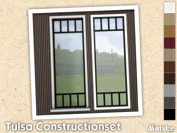 Sims 4 — Tulsa Window Tall 1x1 by Mutske — Contains windows, shutters and curtains. Windowsills have extra slots and